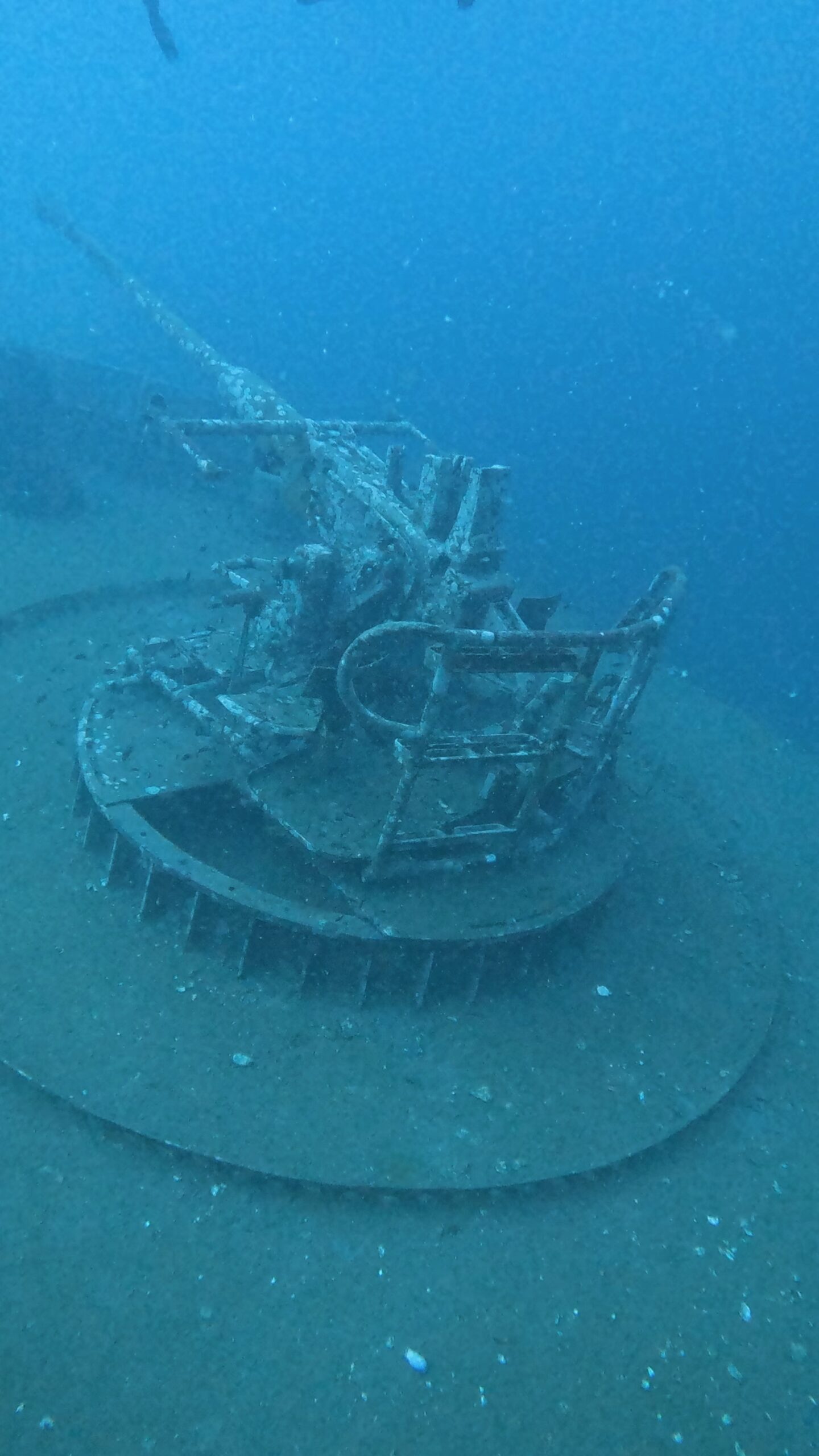 New HTMS Sattakut wreck near No Name Pinnacle, Koh Tao. Sunk in 2023 as an artificial reef and dive training site, lying at approximately 30 meters depth with wreck penetration areas.