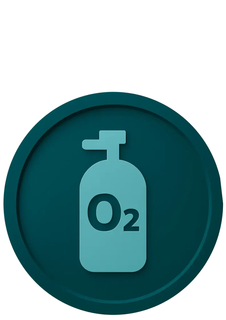 Oxygen Provider (O₂) scuba diving certification badge icon. Teal circular medal with oxygen tank symbol for emergency diving response.