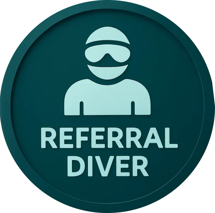 Referral Diver badge icon representing students who completed theory and pool sessions elsewhere and are finishing their Open Water Diver certification in Koh Tao.