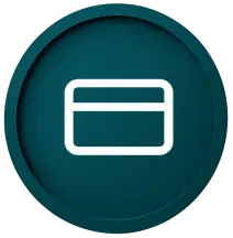 White credit card icon inside a teal circle indicating secure online payments and booking deposits at Dive In Koh Tao.
