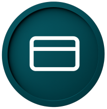 White credit card icon inside a teal circle indicating secure online payments and booking deposits at Dive In Koh Tao.