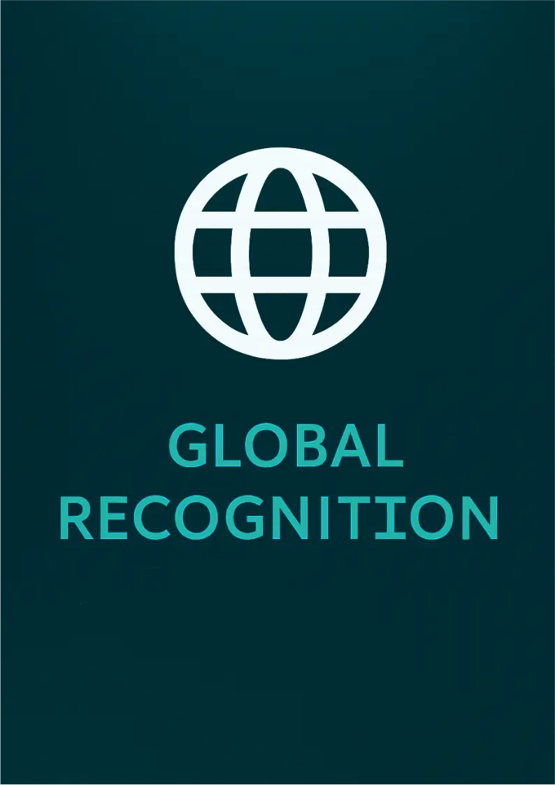 Globe icon with the text "Global Recognition & Flexibility", representing SSI’s worldwide certification acceptance and training flexibility