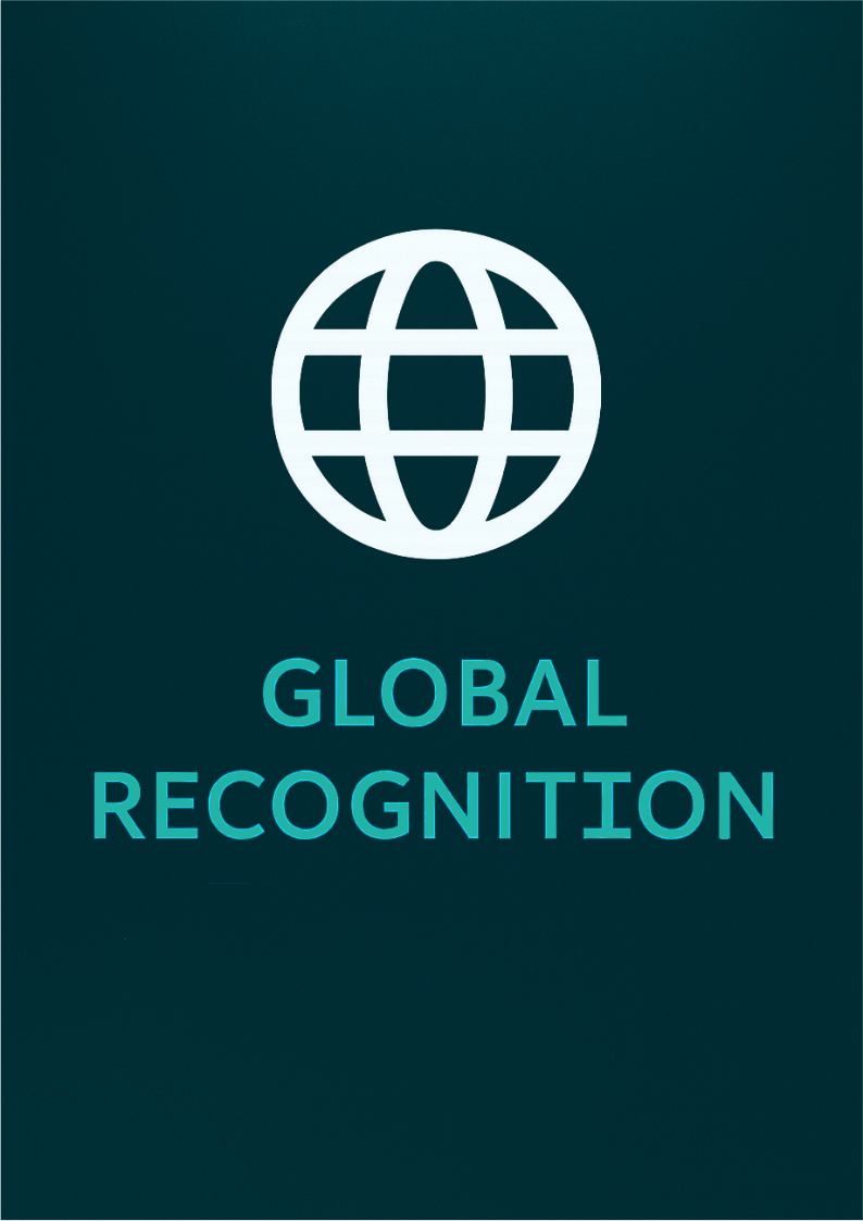 Globe icon with the text "Global Recognition & Flexibility", representing SSI’s worldwide certification acceptance and training flexibility