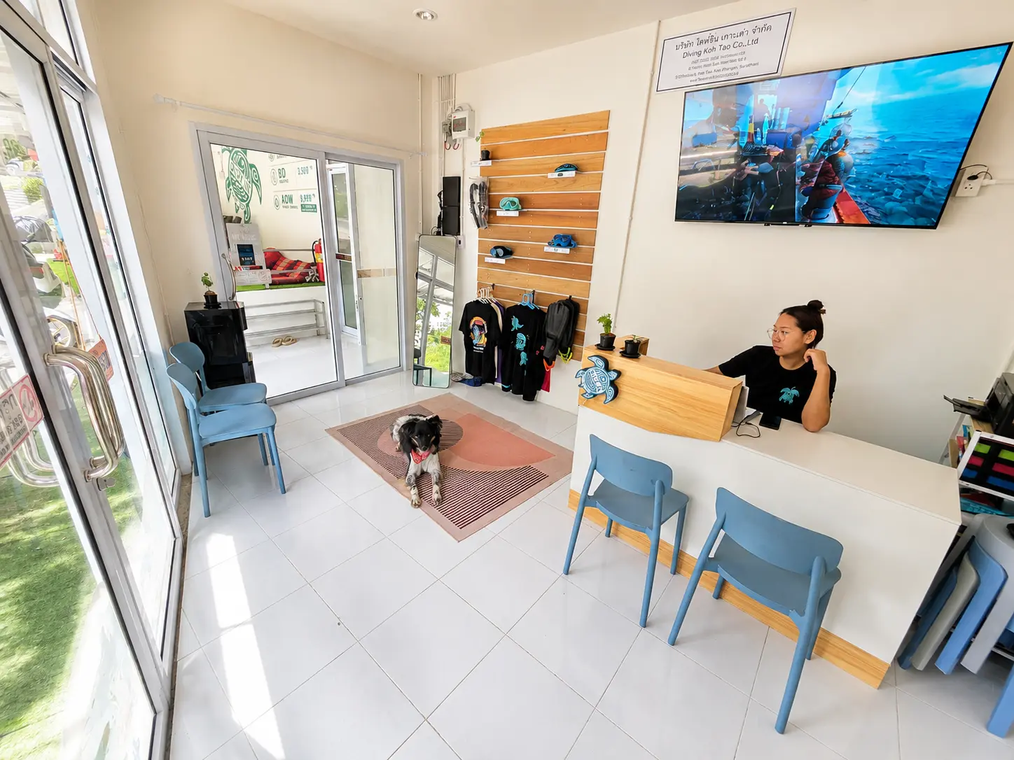 Reception area at Dive In Koh Tao dive center and hostel in Koh Tao, Thailand